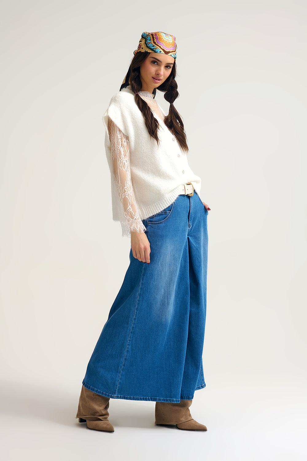 Gonna pantalone a gamba larga con piega anteriore