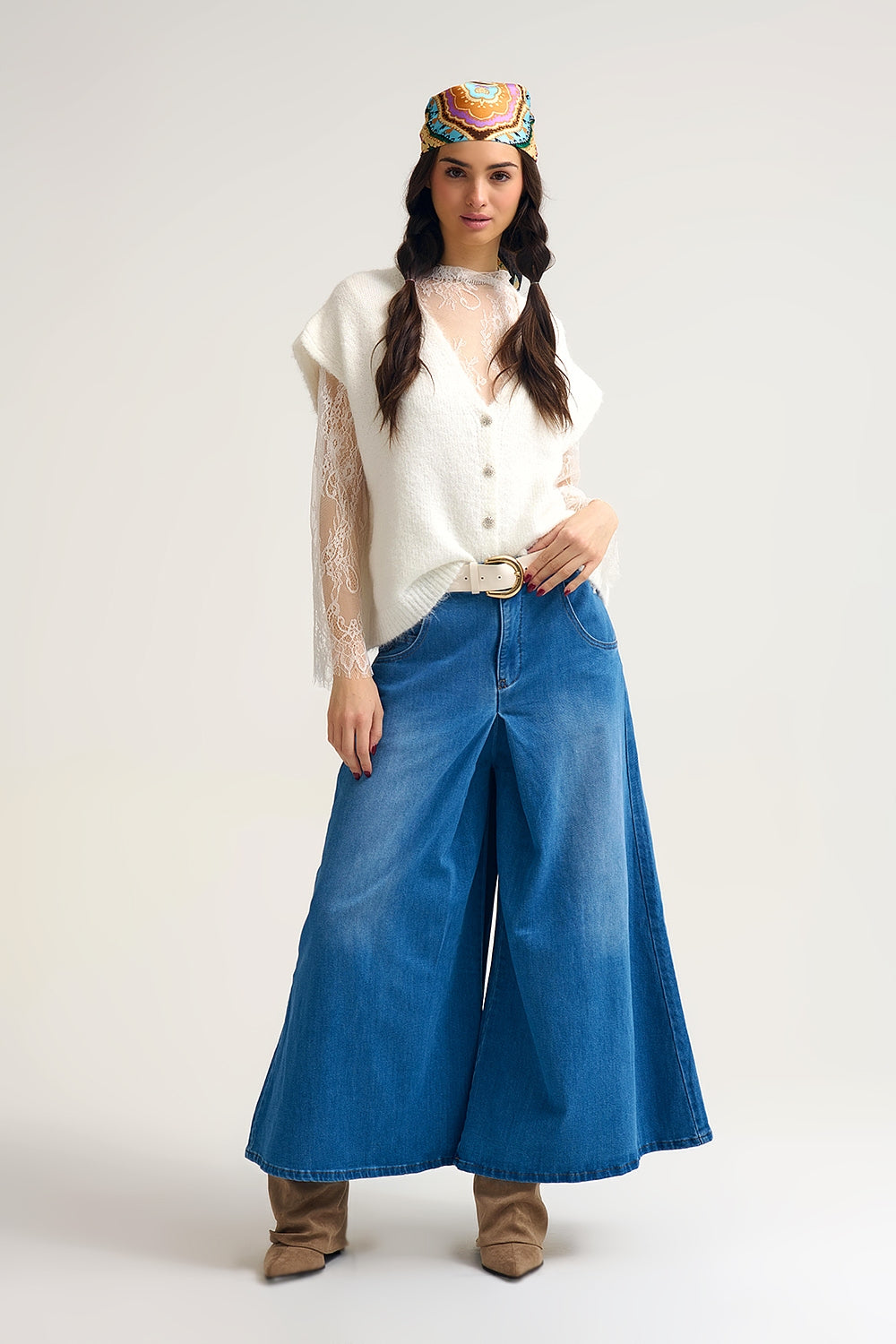 Gonna pantalone a gamba larga con piega anteriore