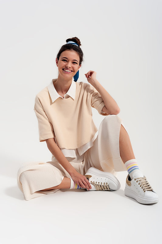 Q2 Gonna pantalone plissettata Crema