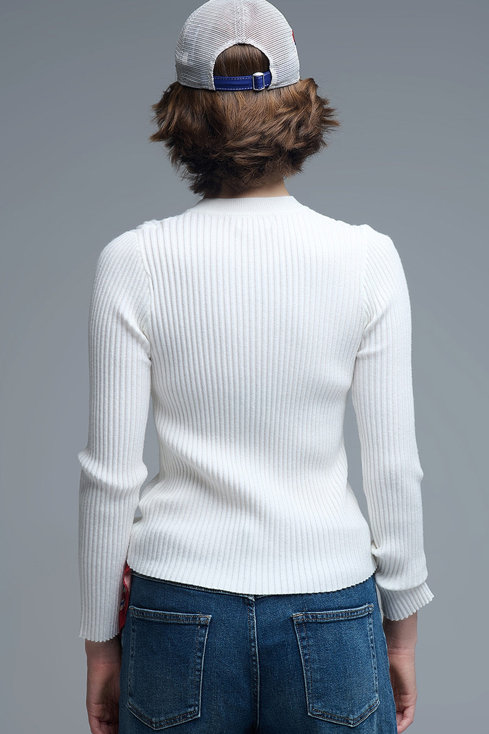 henley Maglione a maniche lunghe a coste in bianco