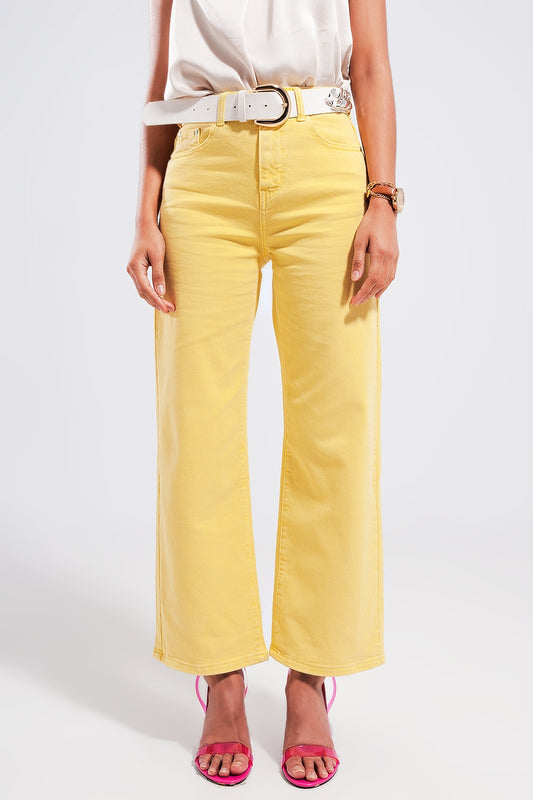 Q2 Jeans a fondo ampio giallo sole