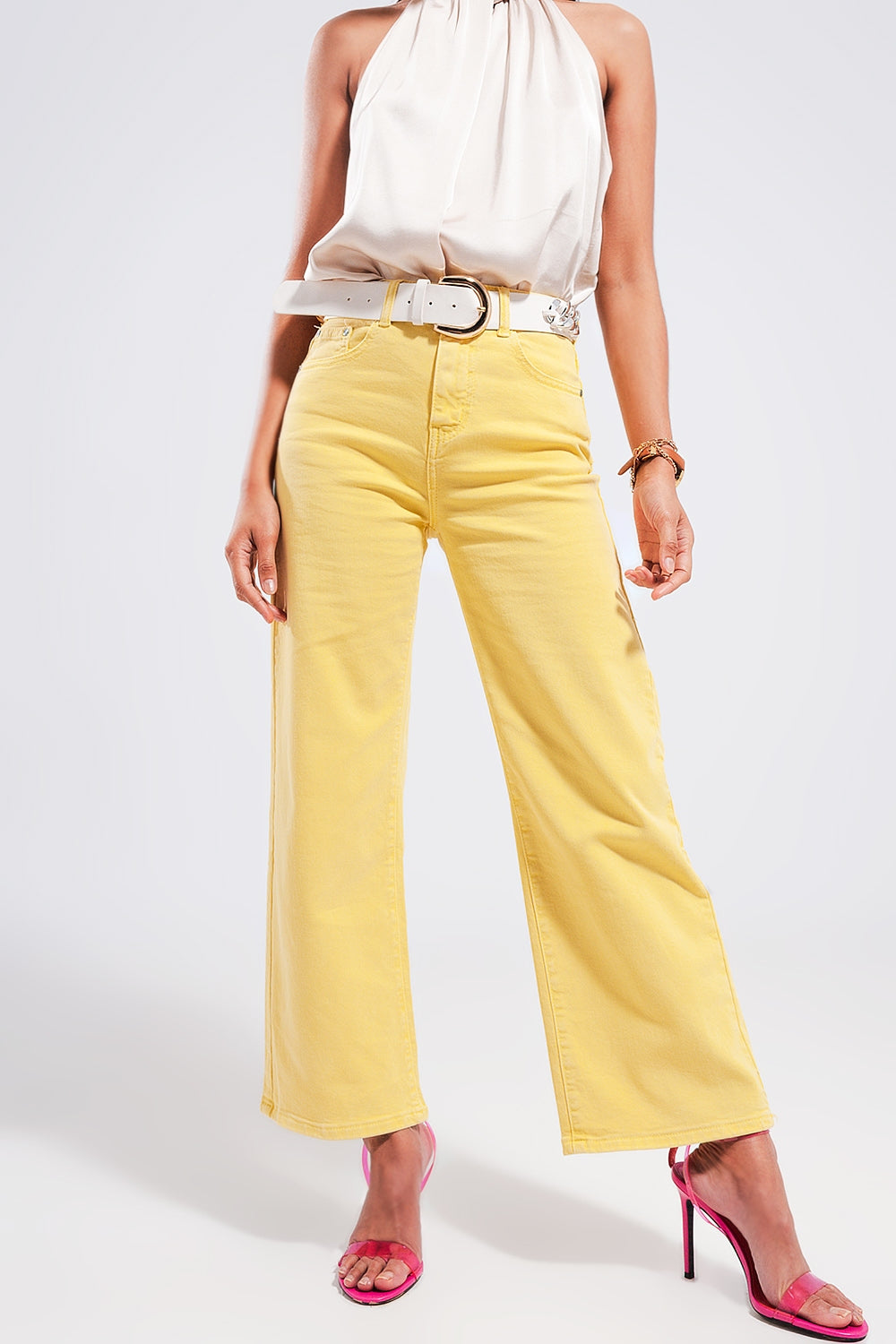 Jeans a fondo ampio giallo sole