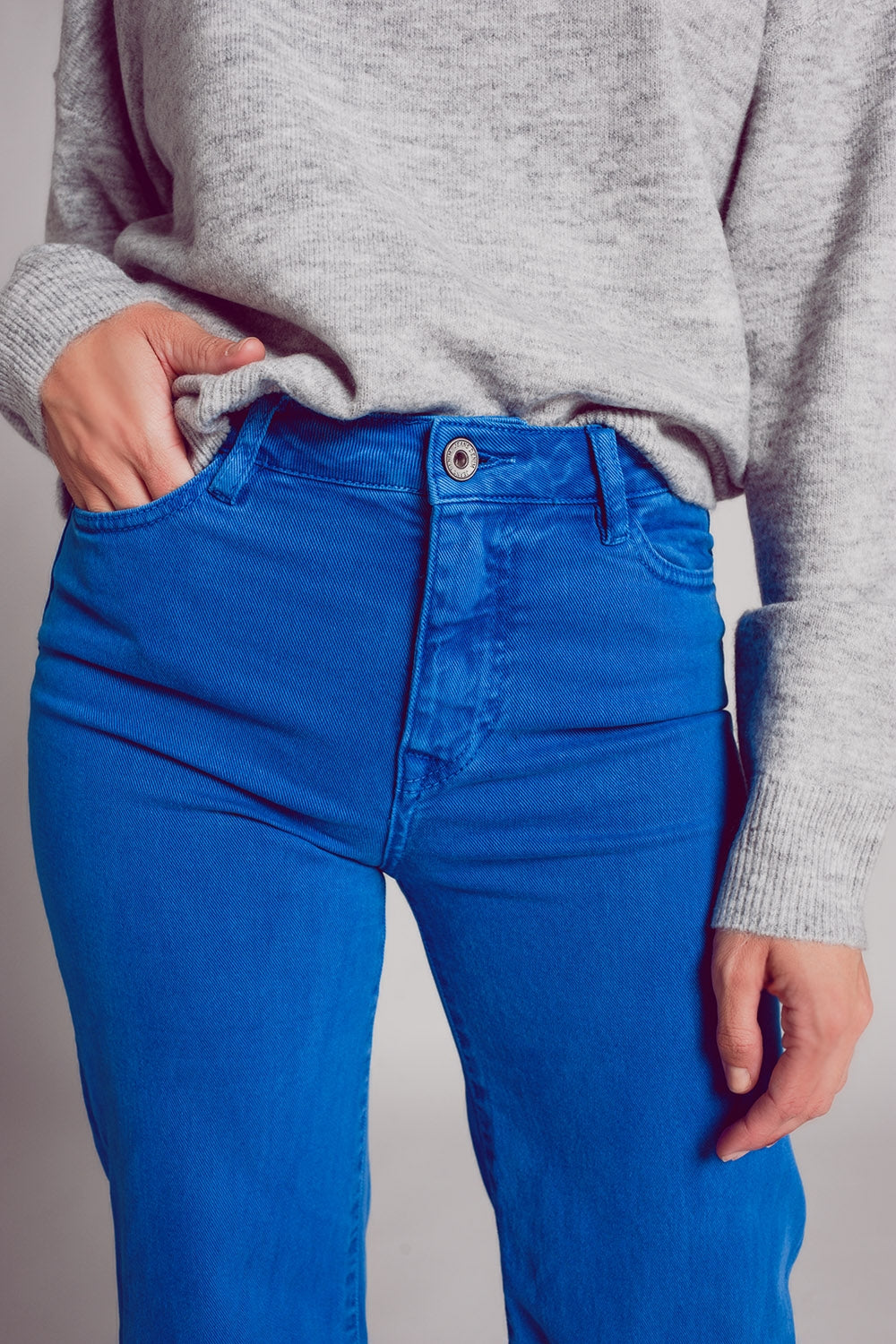 Jeans a fondo ampio in misto cotone blu