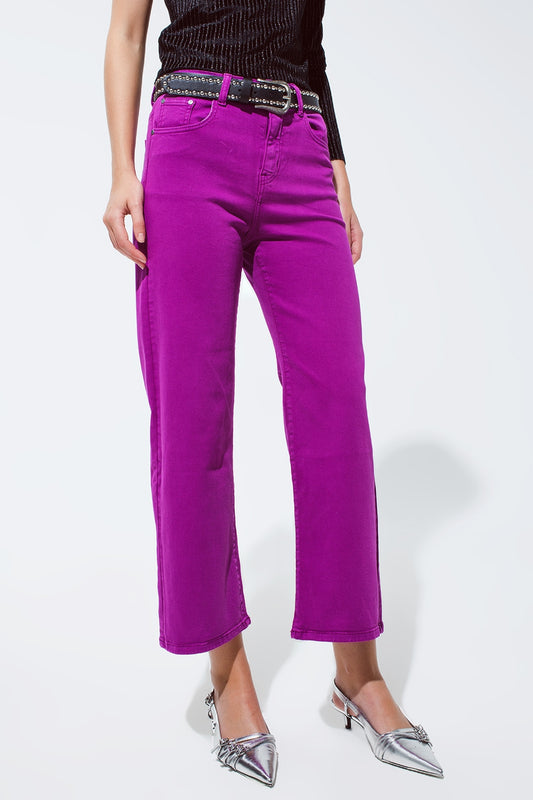 Q2 Jeans a gamba ampia e taglio largo in lunghezza 3/4 viola