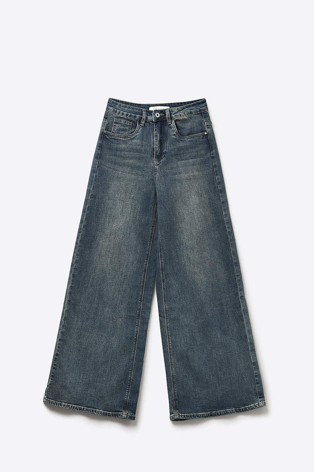 Jeans a Gamba Dritta in Denim Quotidiano in Blu Lavaggio Medio