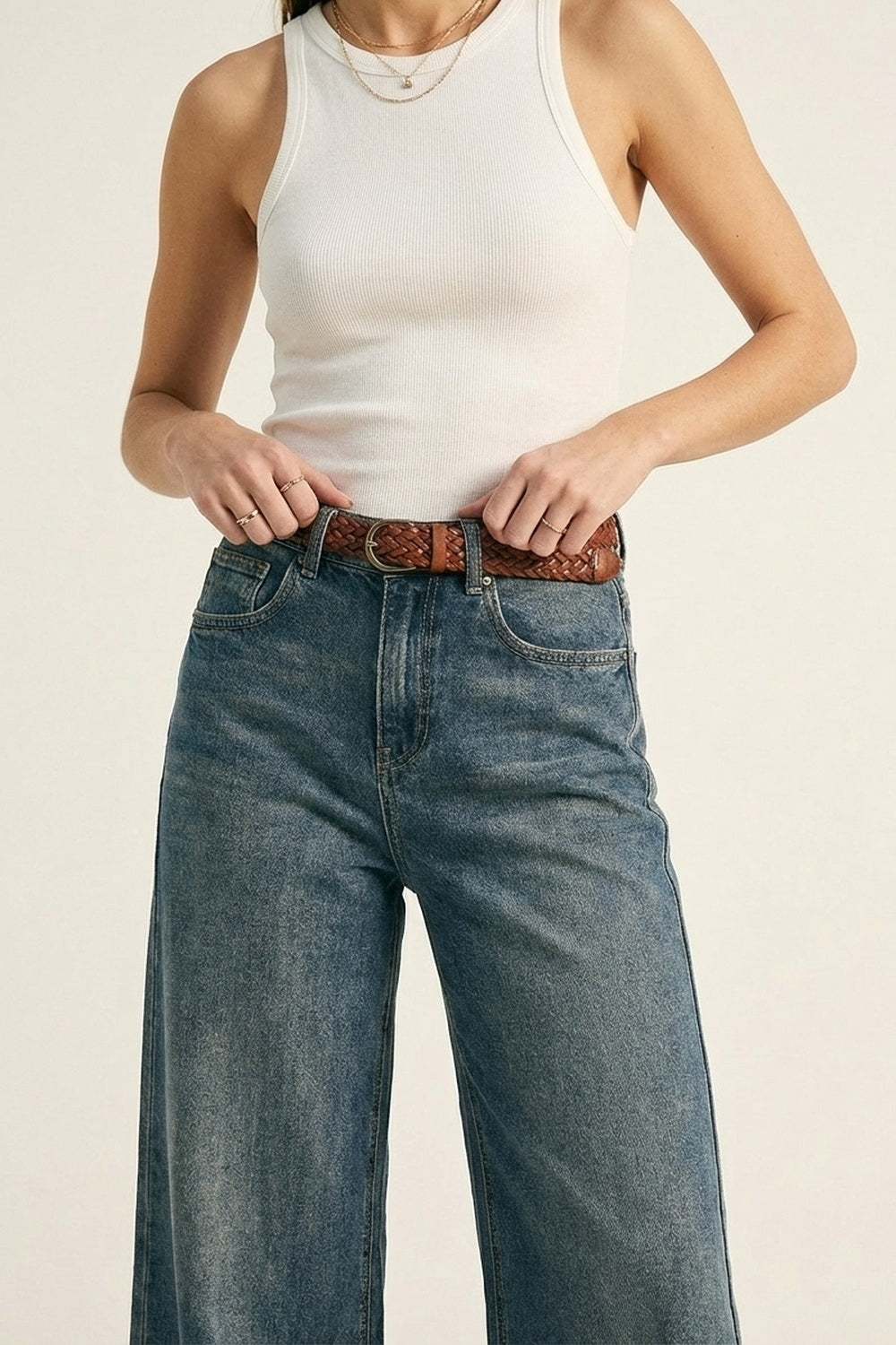 Jeans a Gamba Dritta in Denim Quotidiano in Blu Lavaggio Medio