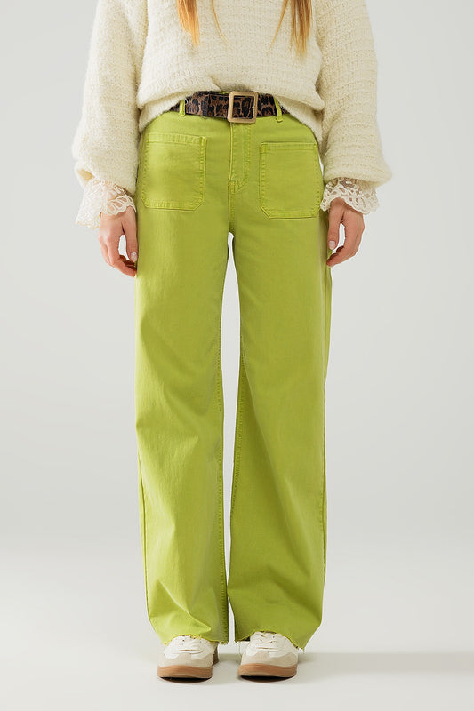 Q2 Jeans a gamba dritta verde lime con tasche frontali