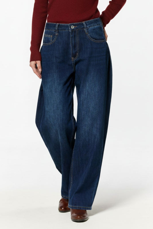 Q2 Jeans a gamba larga con pince laterali in blu profondo