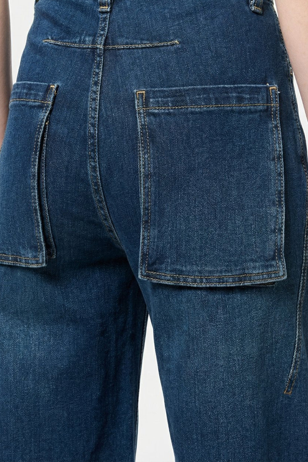 Jeans a Gamba Larga in Denim Blu Classico con Cucitura