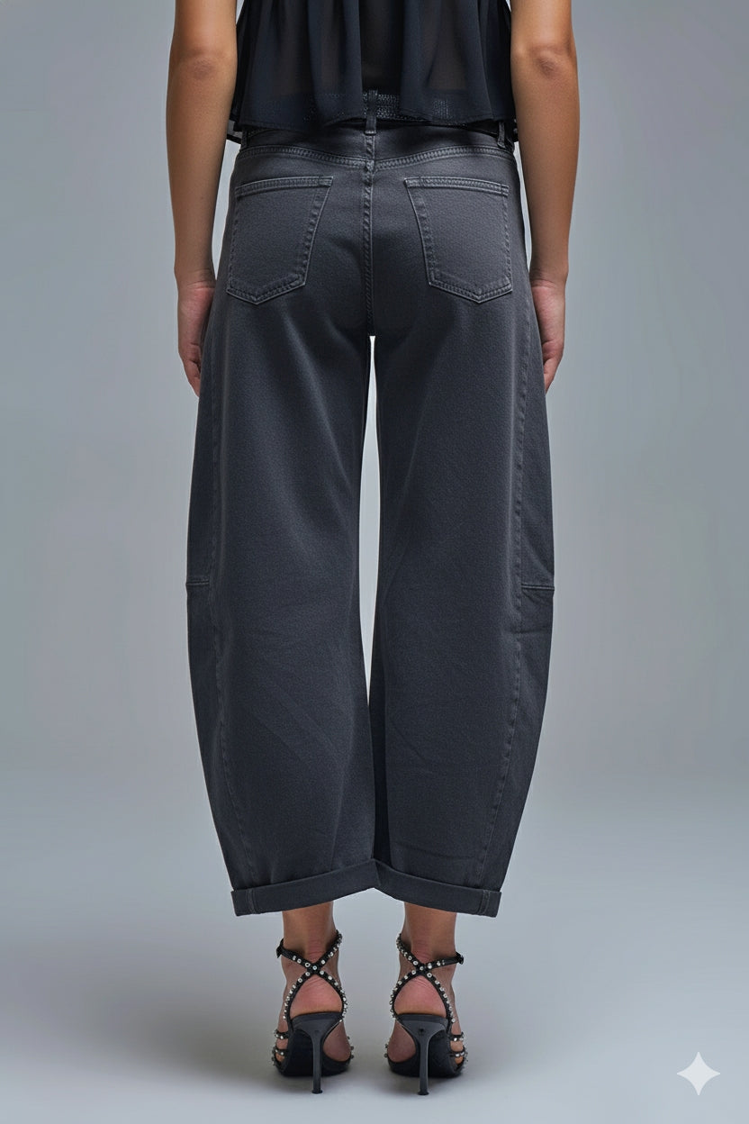 Jeans a palloncino Barrel grigio di tendenza con tasche