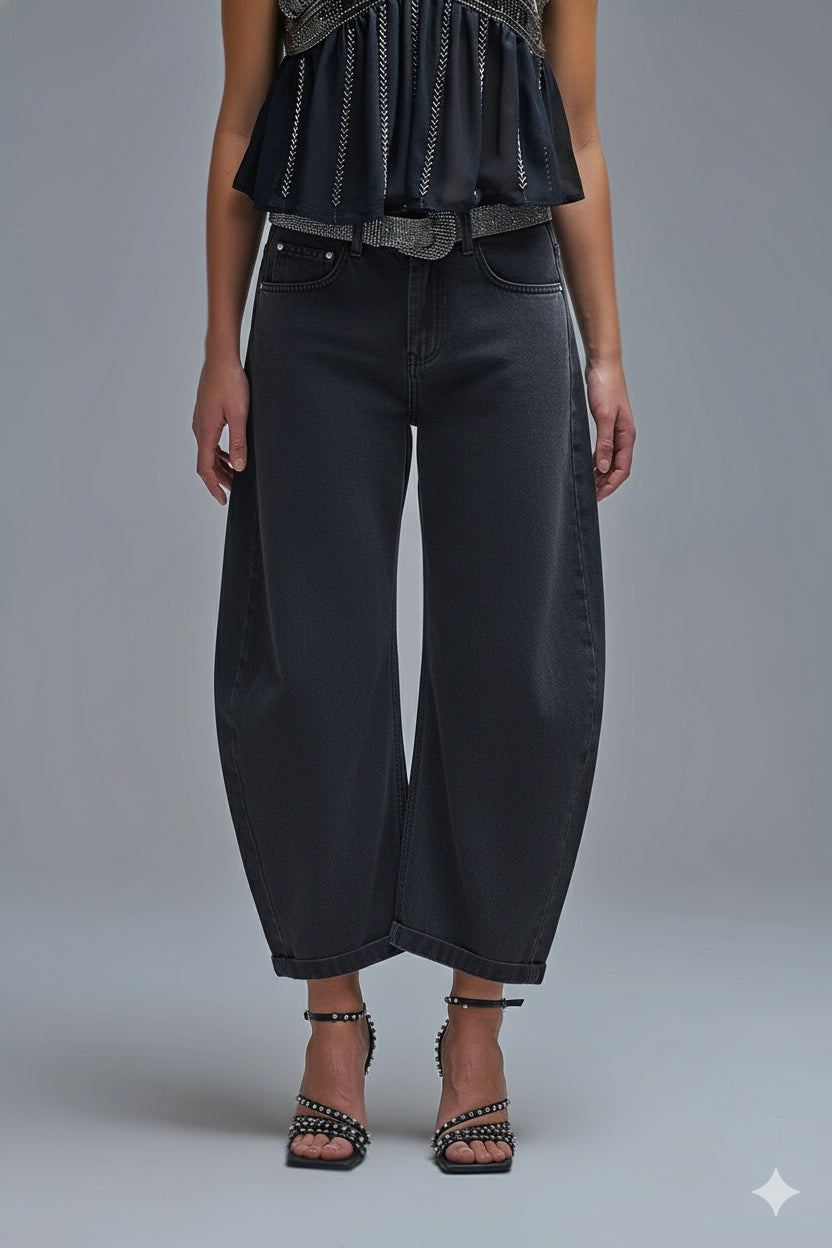 Q2 Jeans a palloncino Barrel grigio di tendenza con tasche