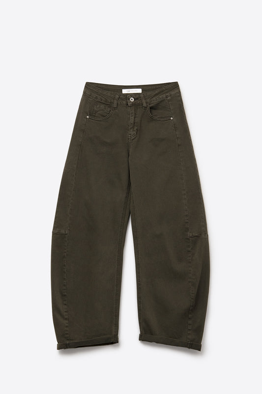 Jeans a palloncino Barrel verde di tendenza con tasche