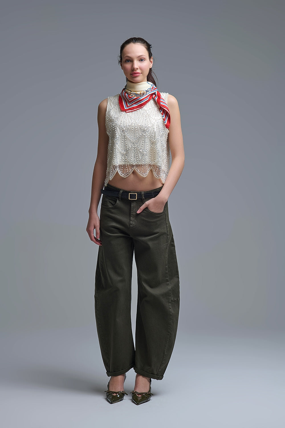 Jeans a palloncino Barrel verde di tendenza con tasche