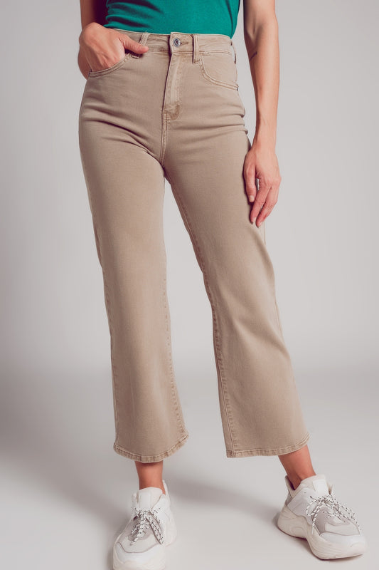 Q2 Jeans a Zampa alla Caviglia color beige