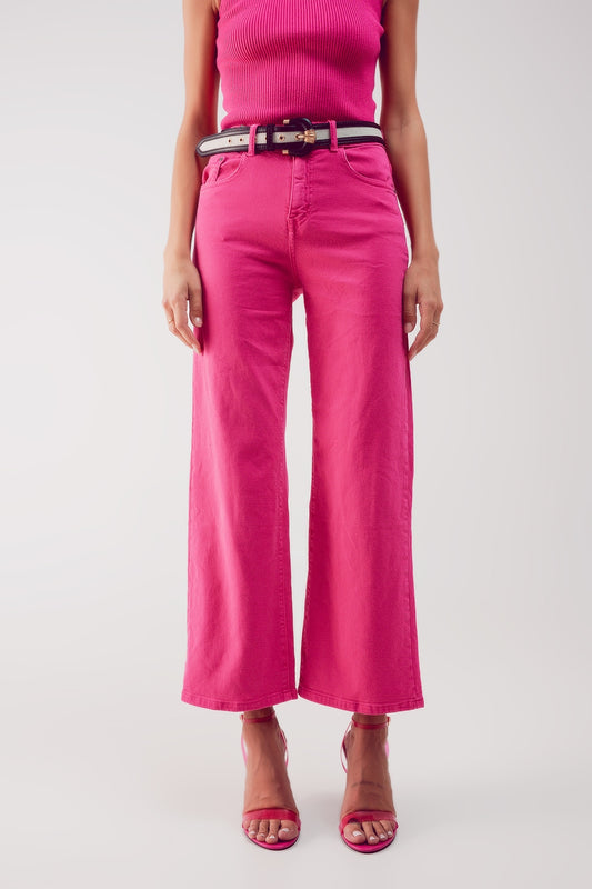 Q2 Jeans a Zampa alla Caviglia color fushia