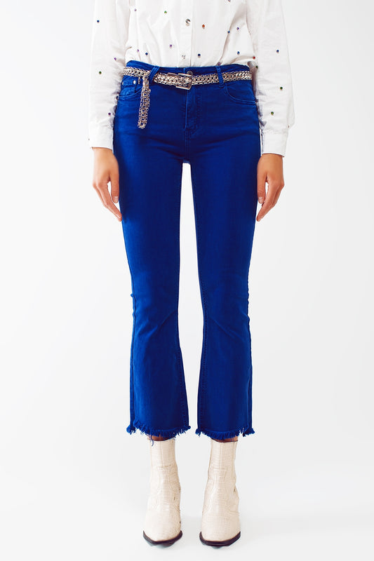 Q2 Jeans a zampa blu con orlo grezzo