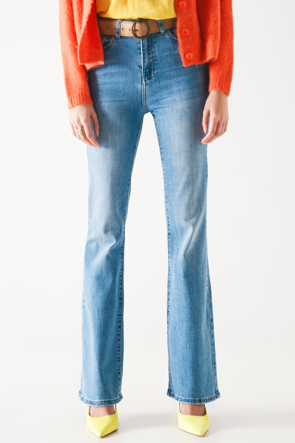 Jeans a zampa d'elefante anni '70 in denim elasticizzato a lavaggio chiaro