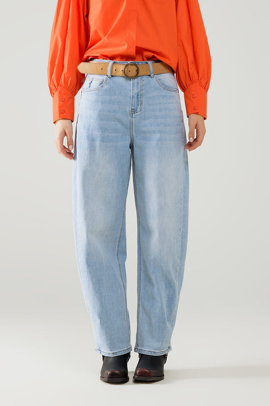 Q2 Jeans a zampa d'elefante in denim blu chiaro a vita alta