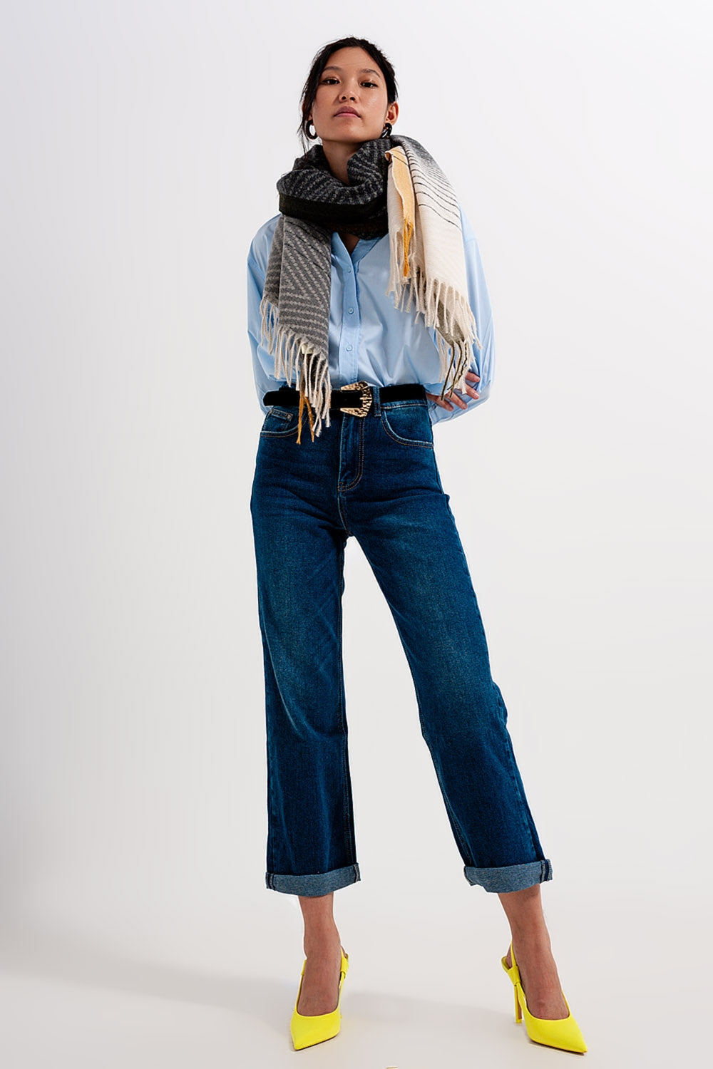 Jeans a zampa lavaggio denim medio stile anni 90
