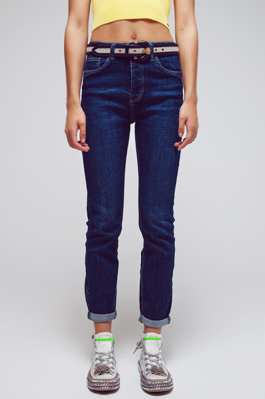 Q2 Jeans aderenti in denim blu lavaggio medio