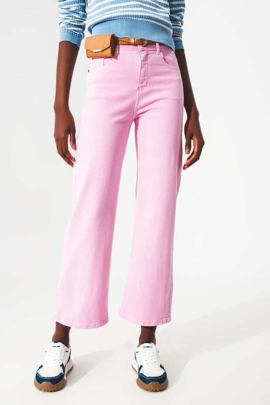 Q2 Jeans alla Caviglia color rosa chewing gum