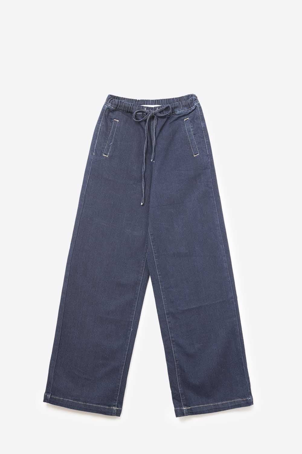 Jeans alla moda in denim blu a gamba larga con cintura