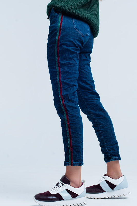 Q2 Jeans baggy Blu con striscia laterale