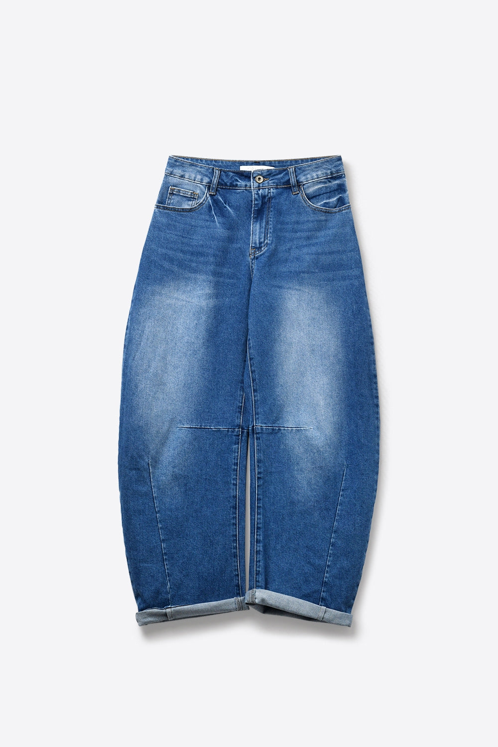 jeans Barrel a lavaggio medio con dettagli di cucitura al ginocchio