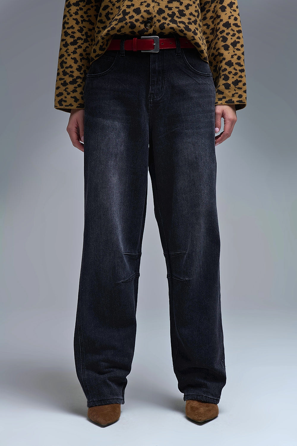 Q2 Jeans Barrel in denim nero lavato