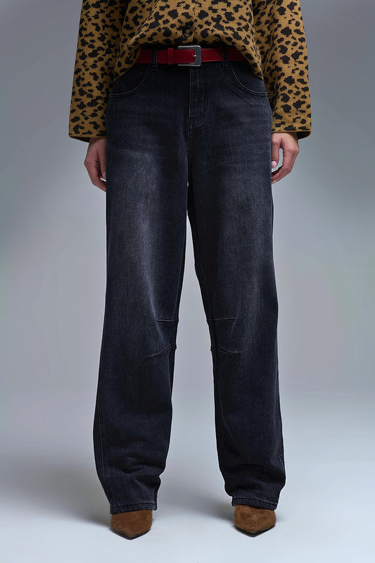 Q2 Jeans Barrel in denim nero lavato