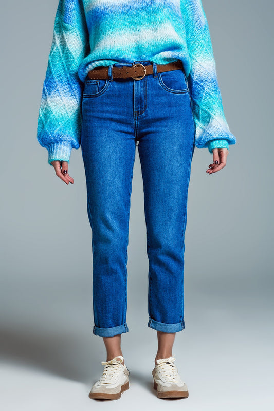 Q2 Jeans basic a gamba Skinny in denim elasticizzato con lavaggio medio