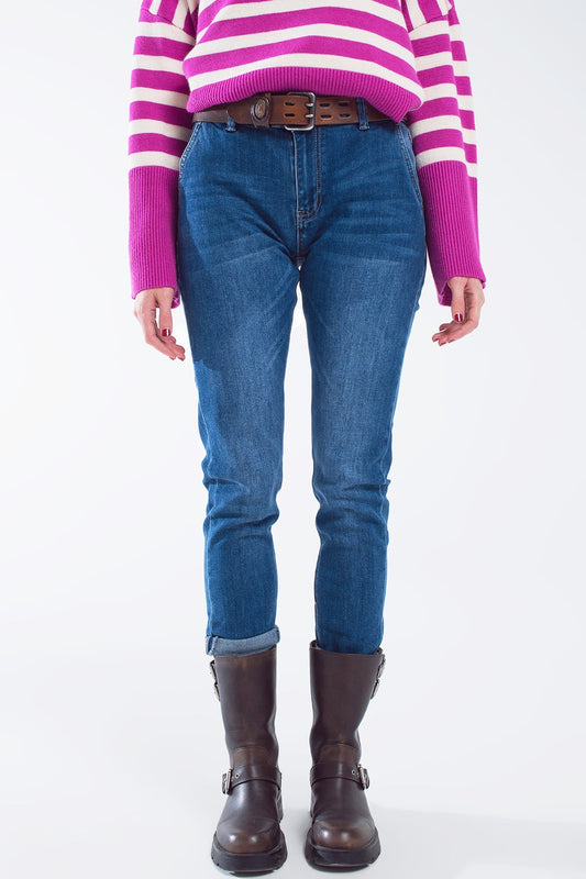 Q2 Jeans basic con tasche laterali in lavaggio medio