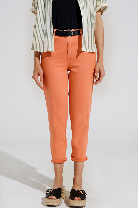 Q2 Jeans Basic skinny alla caviglia in arancione