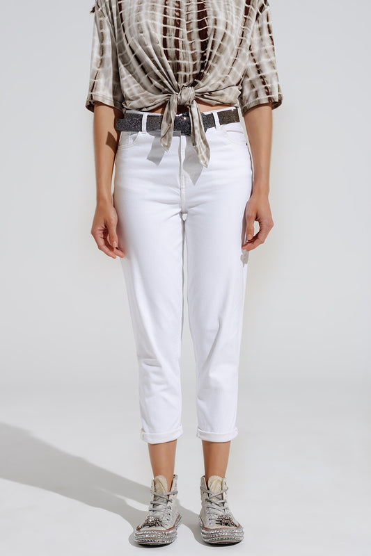 Q2 Jeans Basic skinny alla caviglia in bianco
