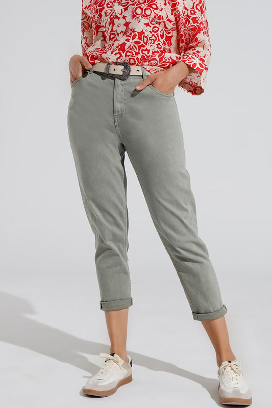 Q2 Jeans basic skinny alla caviglia in kakhi