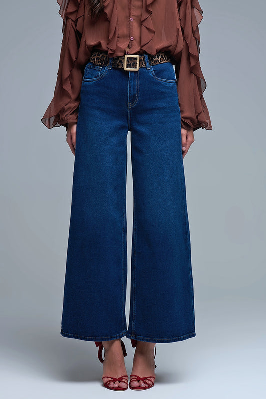 Q2 Jeans basic stretch a gamba larga in blu profondo