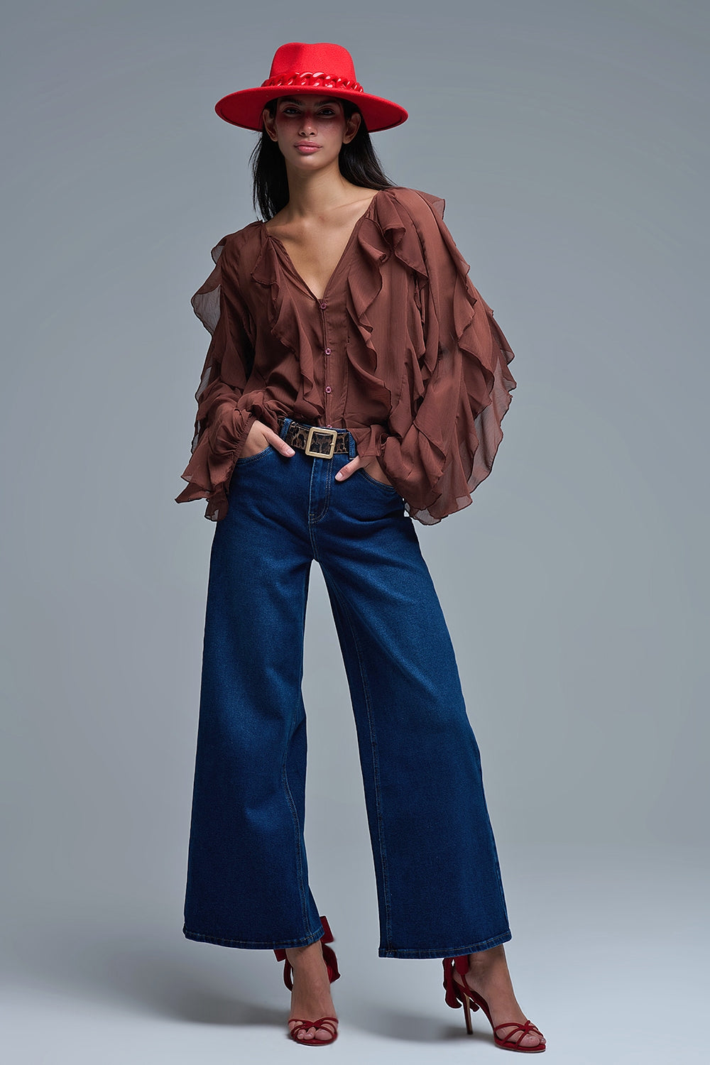 Jeans basic stretch a gamba larga in blu profondo