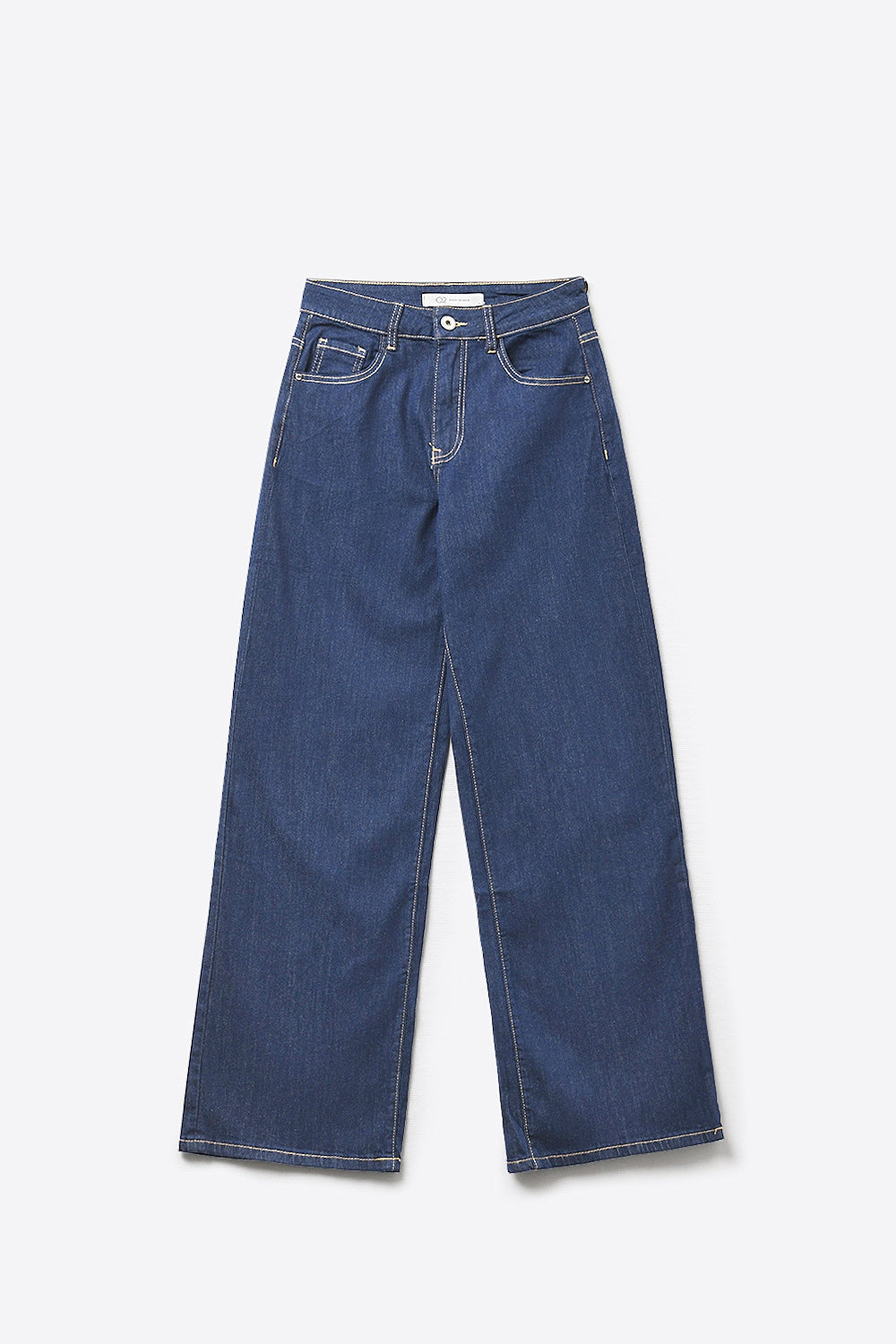 Jeans blu a gamba larga a vita alta