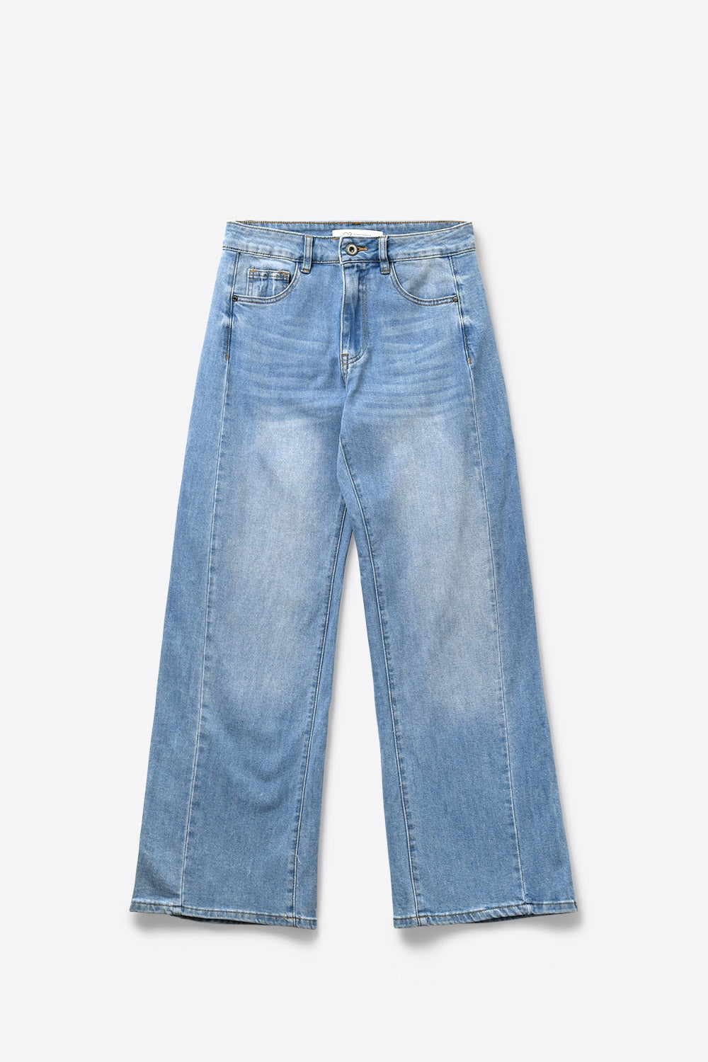 Jeans blu chiaro a gamba larga e vita alta in denim