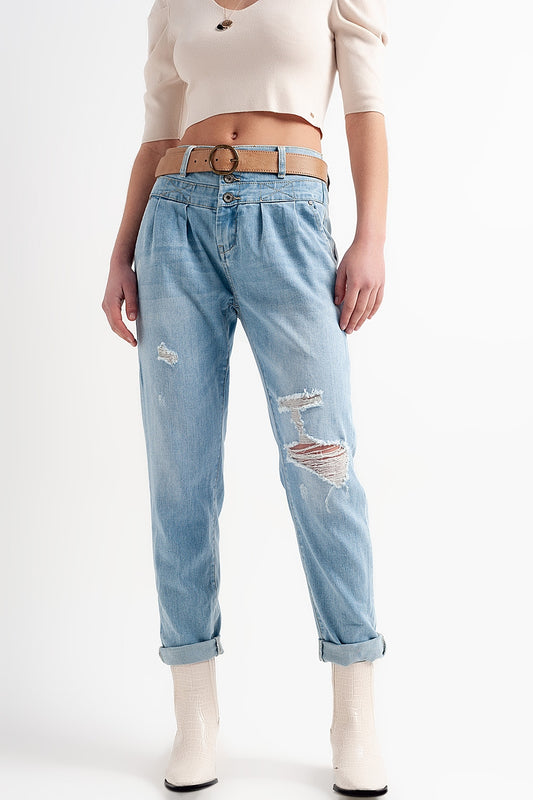 Q2 Jeans blu con girovita doppio