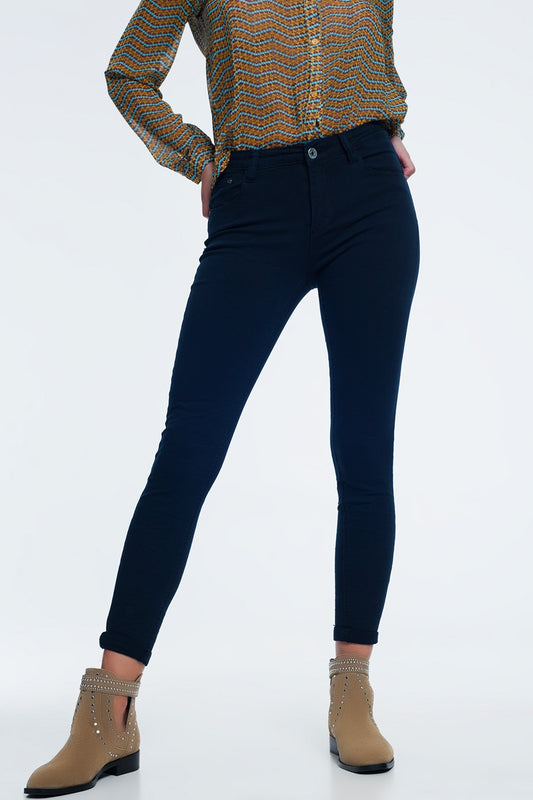 Q2 Jeans blu marino vita alta