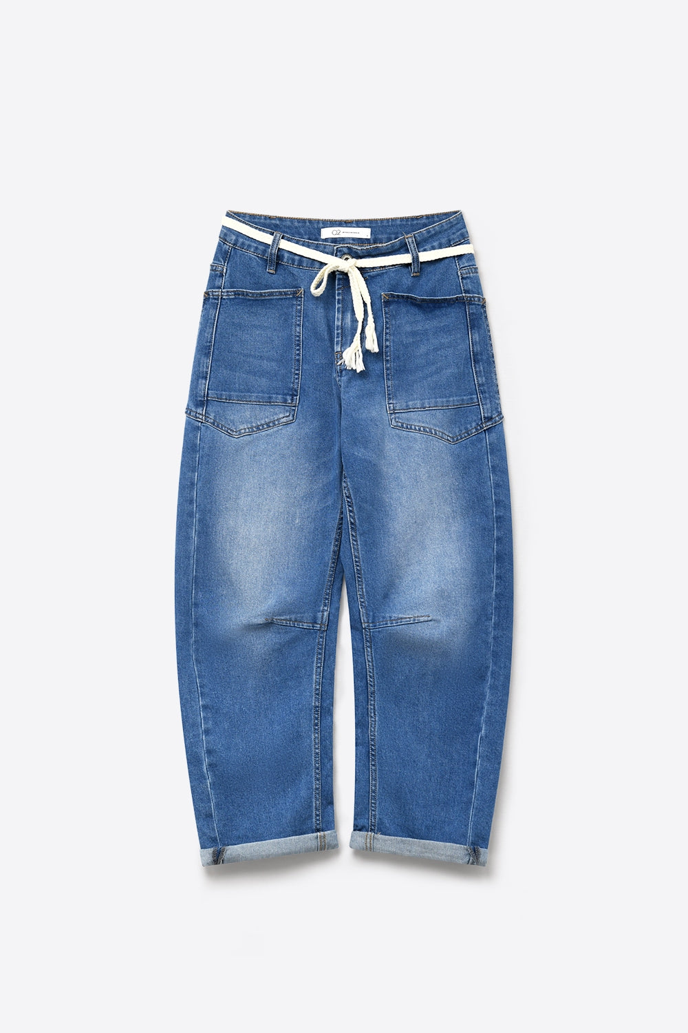 Jeans Blu Mid Wash a Gamba Larga alla Caviglia con Cintura
