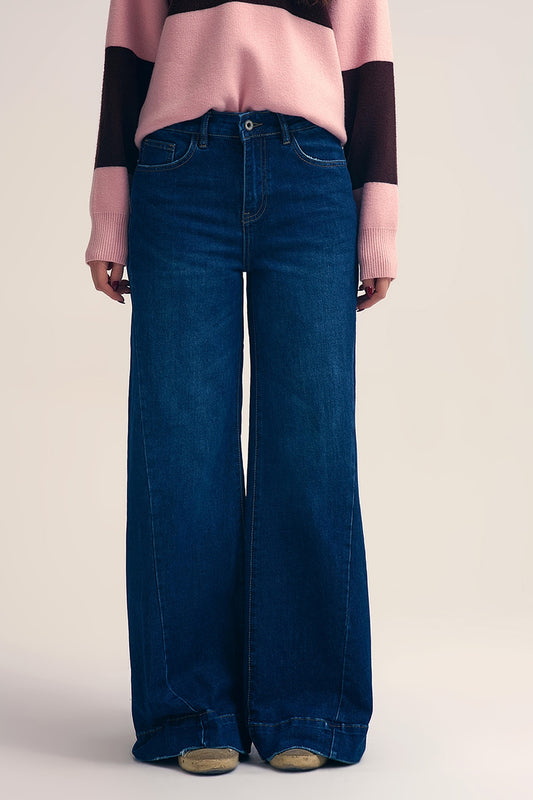 Q2 Jeans blu scuro a lavaggio con gamba extra larga