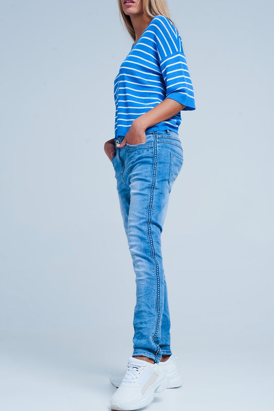 Q2 Jeans boyfriend con decorazione laterale
