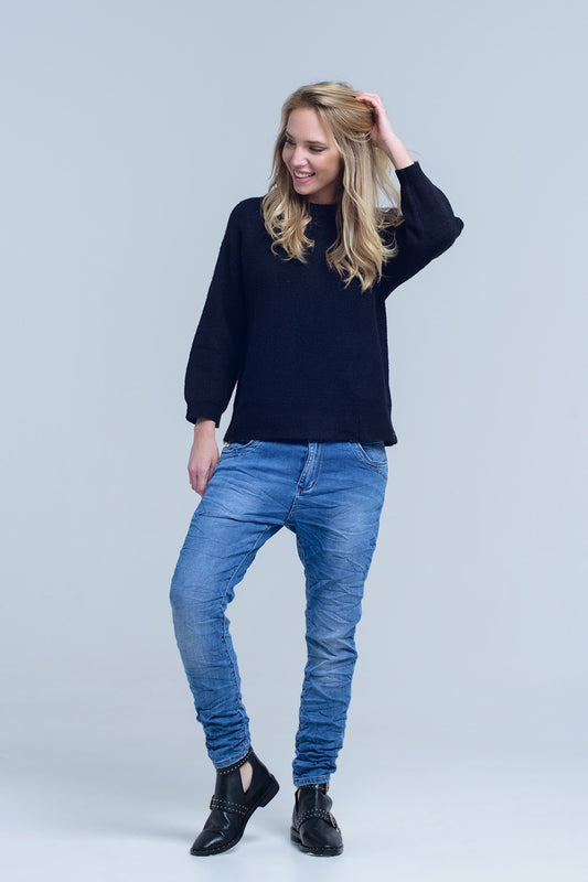 Q2 Jeans boyfriend con dettaglio tasca zip
