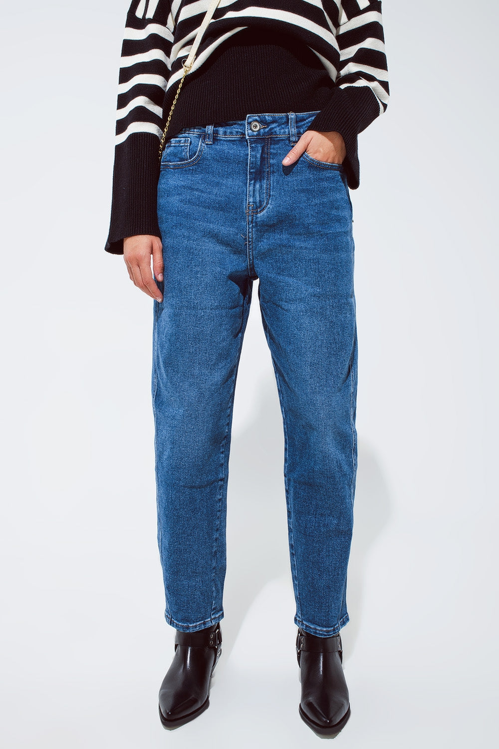 Q2 Jeans boyfriend oversize blu scuro