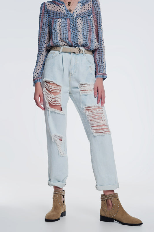 Q2 Jeans boyfriend strappati azzurri