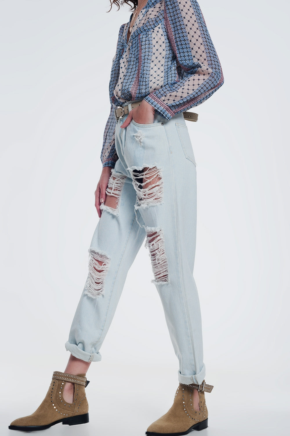 Jeans boyfriend strappati azzurri