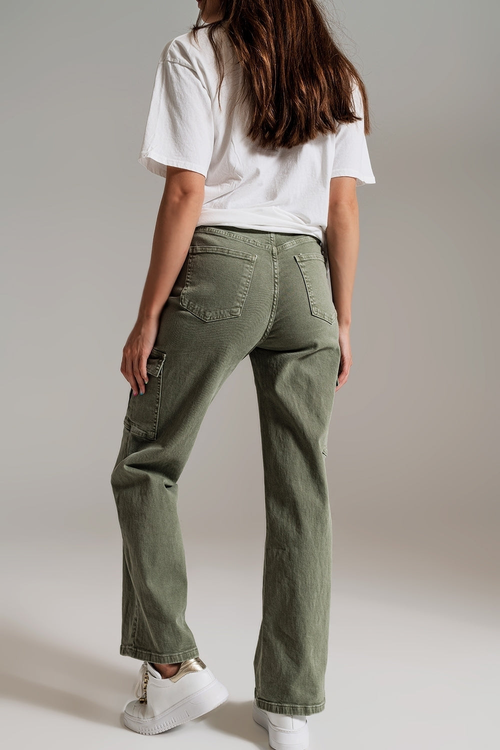 Jeans Cargo a gamba dritta in verde oliva