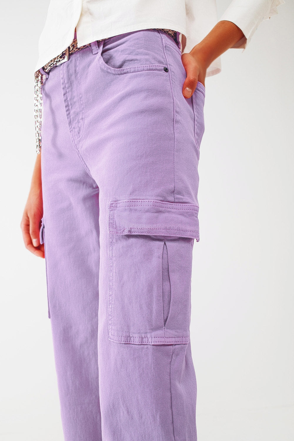 Jeans Cargo a gamba dritta in viola